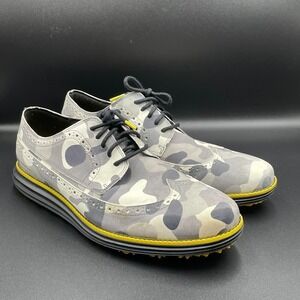 Cole Haan Gray Camo Wingtip Sneakers with Yellow Accent